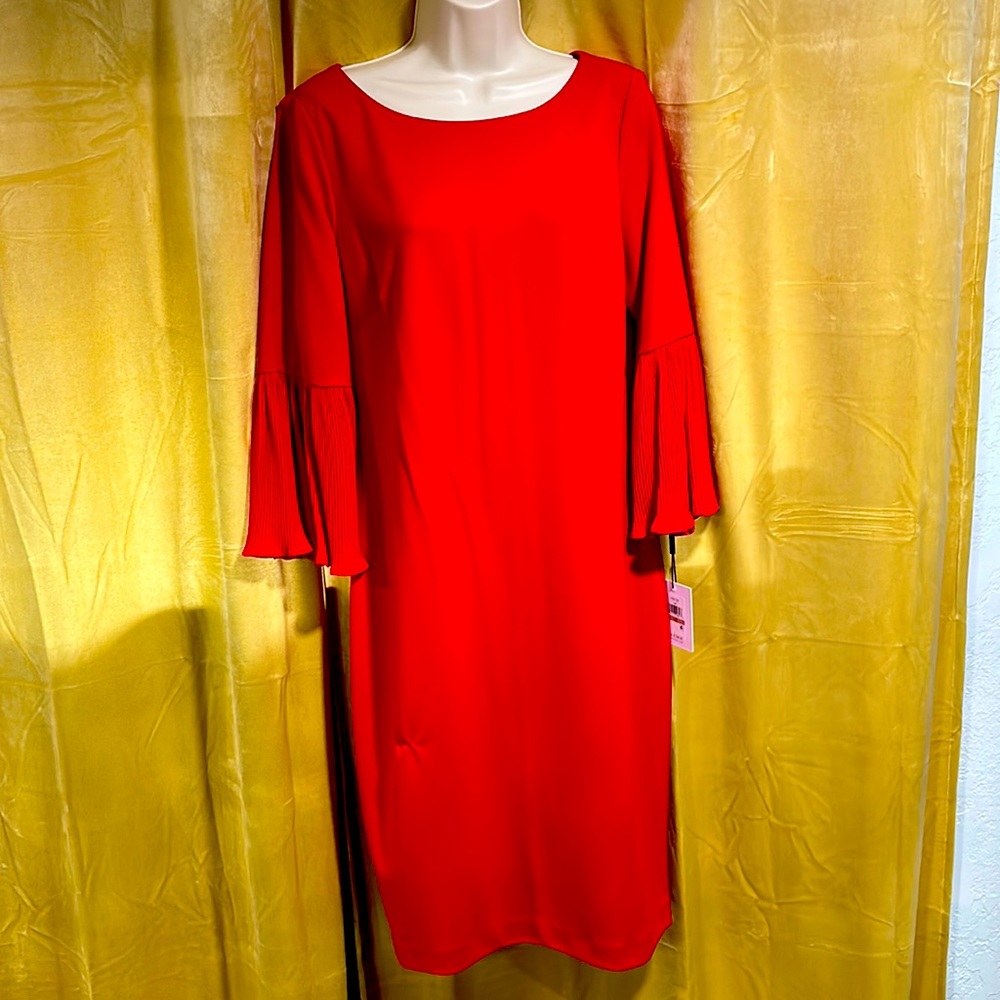Calvin Klein Dress in red, with 3/4 cascade sleeves, size 12, NWT